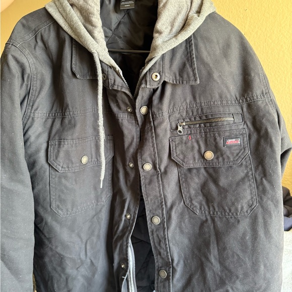 Eddie Bauer Black Hooded Field Jacket with Gray Hood - Picture 2 of 5